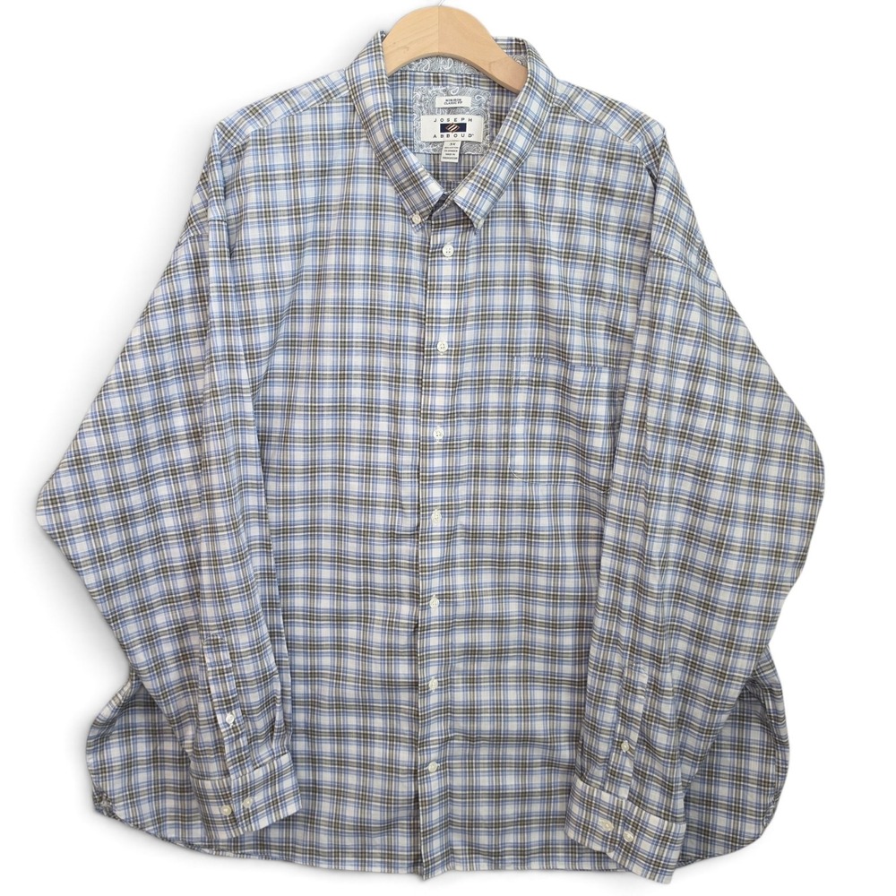 Joseph Abboud Dress Shirt Mens 3X No Iron Stretch Button Down Plaid Blue Classic